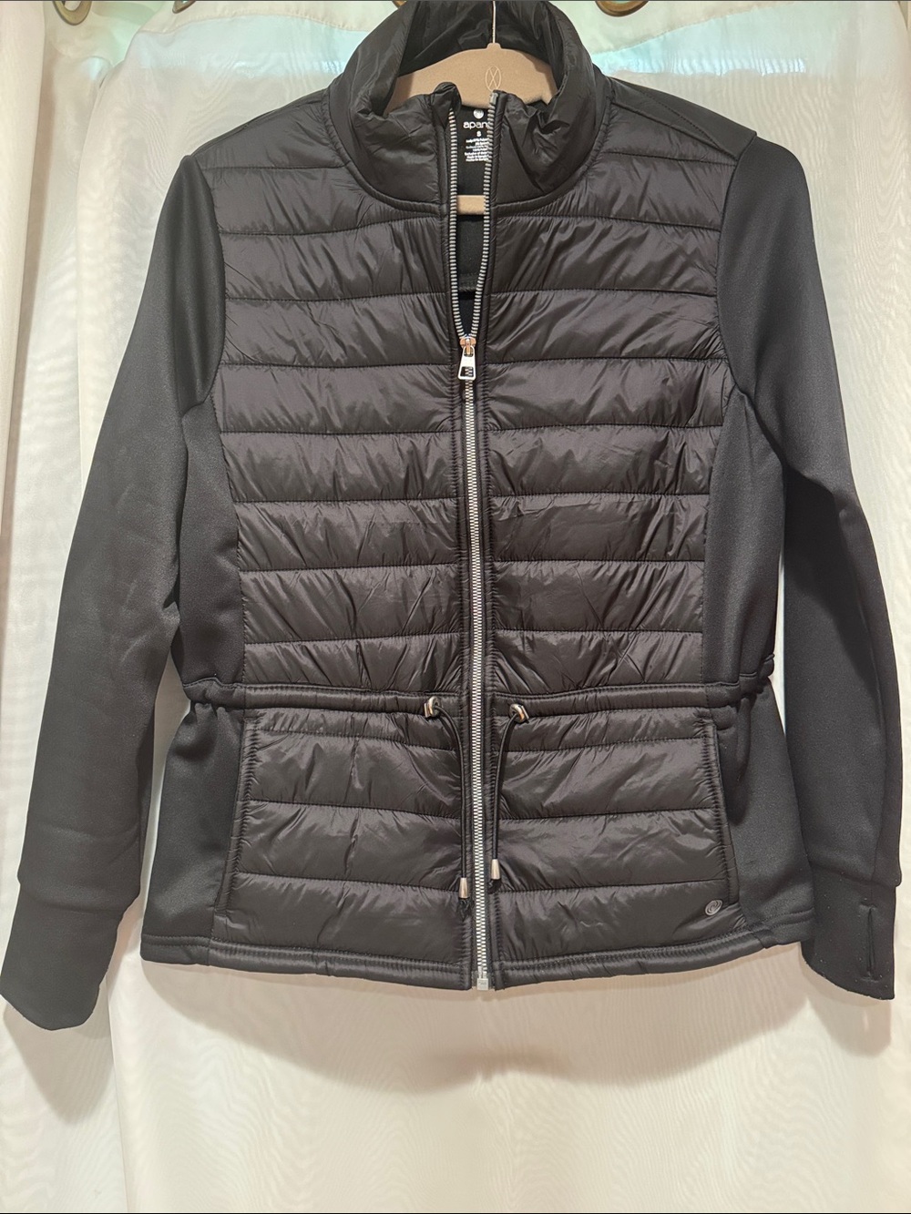 Apana Black Quilted Hybrid Puffer Jacket with stretch